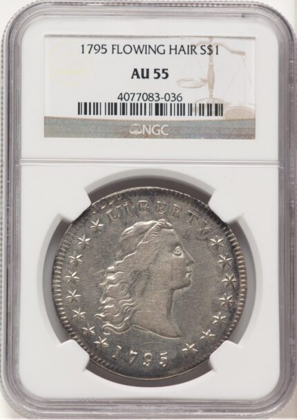 1795 Flowing Hair Three Leaves Early Dollar NGC AU55