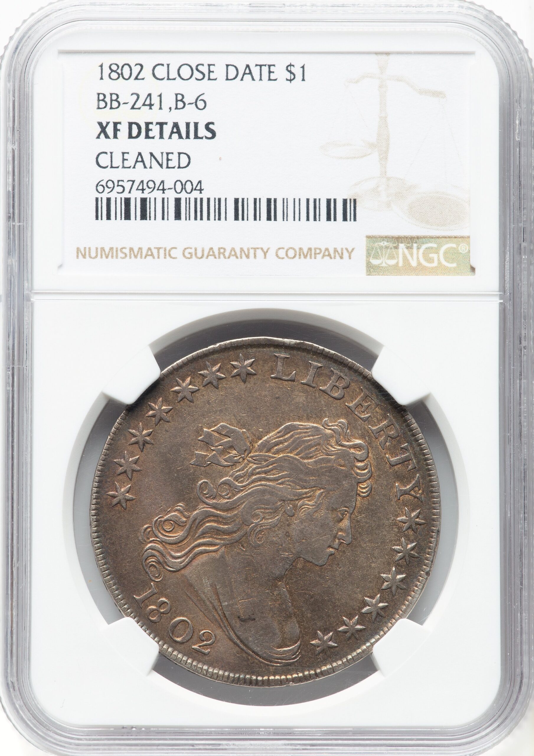 1802 $1 Narrow Date B-6 BB-241 Early Dollar Details NGC XF40 1802 $1 Narrow Date B-6 BB-241 Early Dollar Details NGC XF40