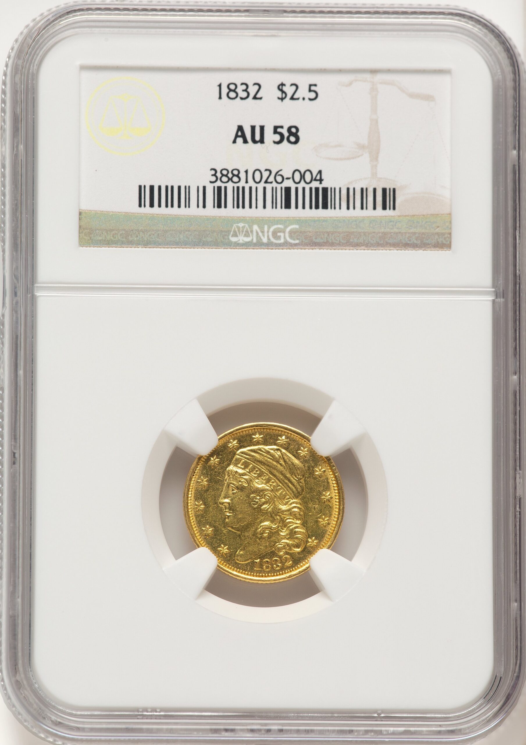 1832 $2.50 BD-1 Early Quarter Eagle NGC AU58 1832 $2.50 BD-1 Early Quarter Eagle NGC AU58