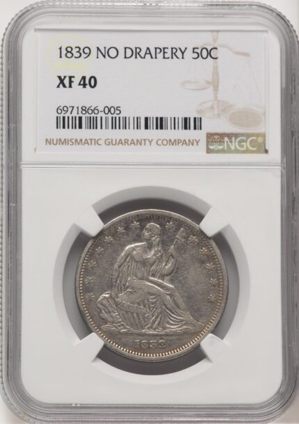 1839 50C NO DRAPERY Seated Half Dollar NGC XF40