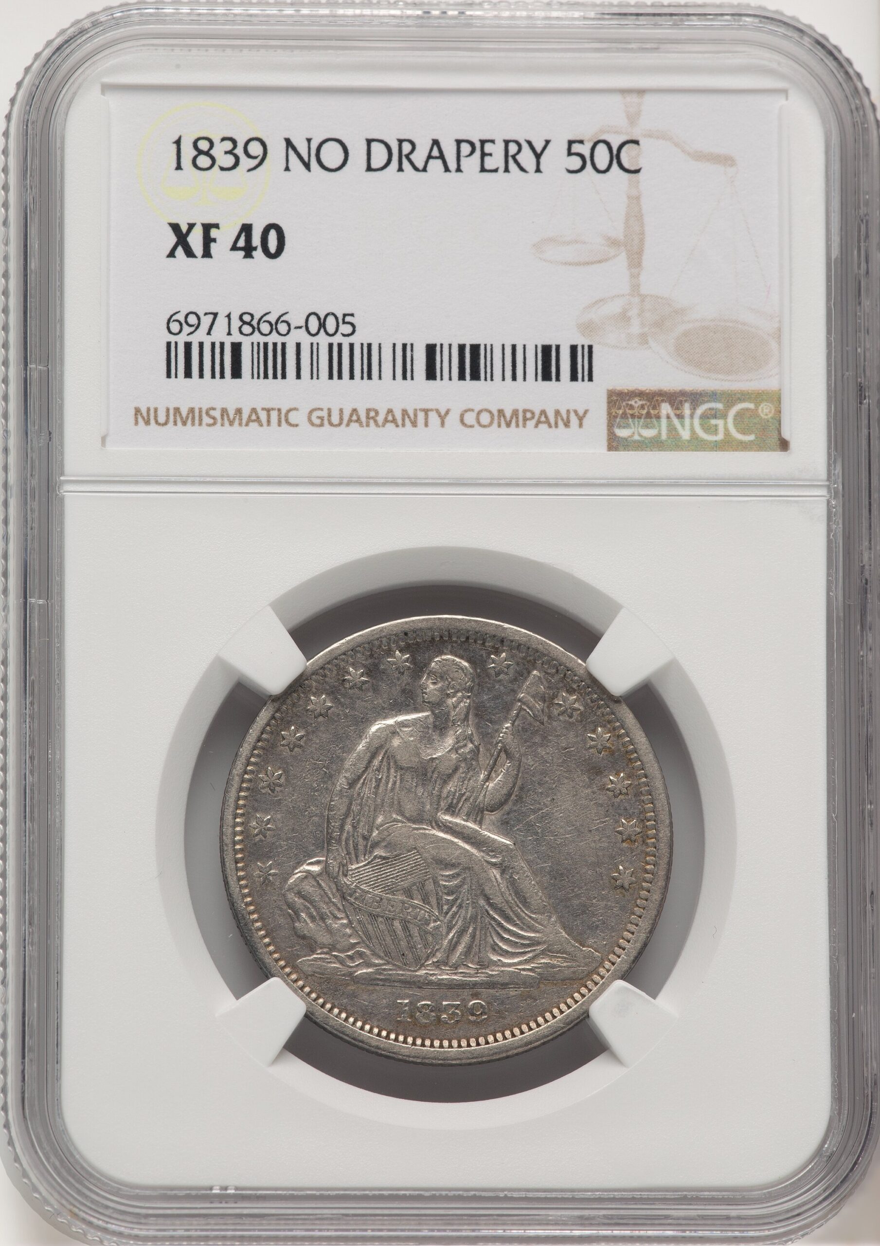 1839 50C NO DRAPERY Seated Half Dollar NGC XF40 1839 50C NO DRAPERY Seated Half Dollar NGC XF40