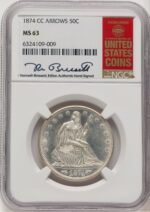1874-CC 50C Arrows Kenneth Bressett Red Book Seated Half Dollar NGC MS63