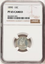 1890 10C CA Proof Seated Dime NGC PR65