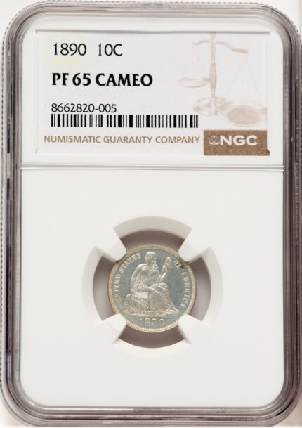 1890 10C CA Proof Seated Dime NGC PR65
