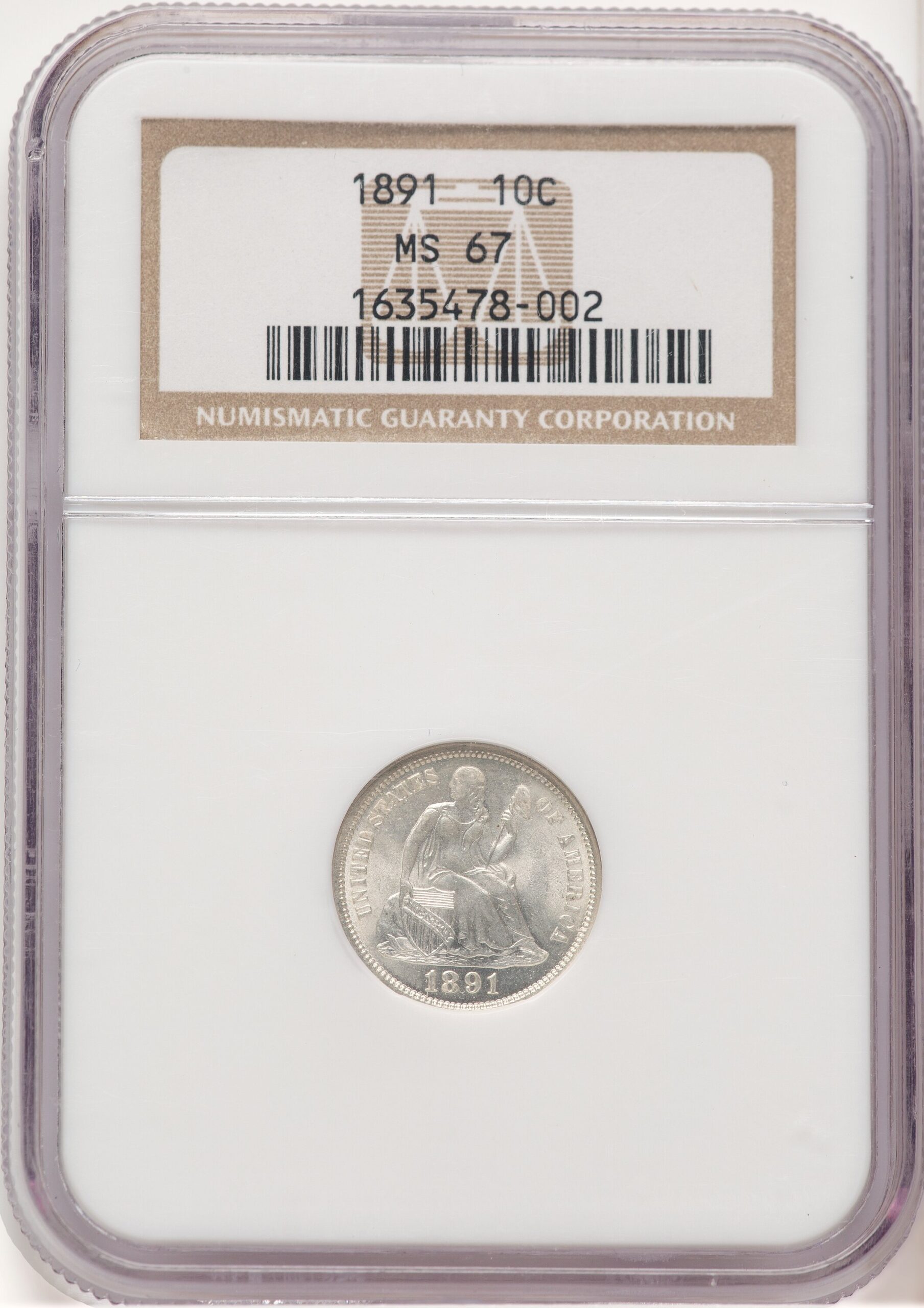 1891 10C Seated Dime NGC MS67 1891 10C Seated Dime NGC MS67