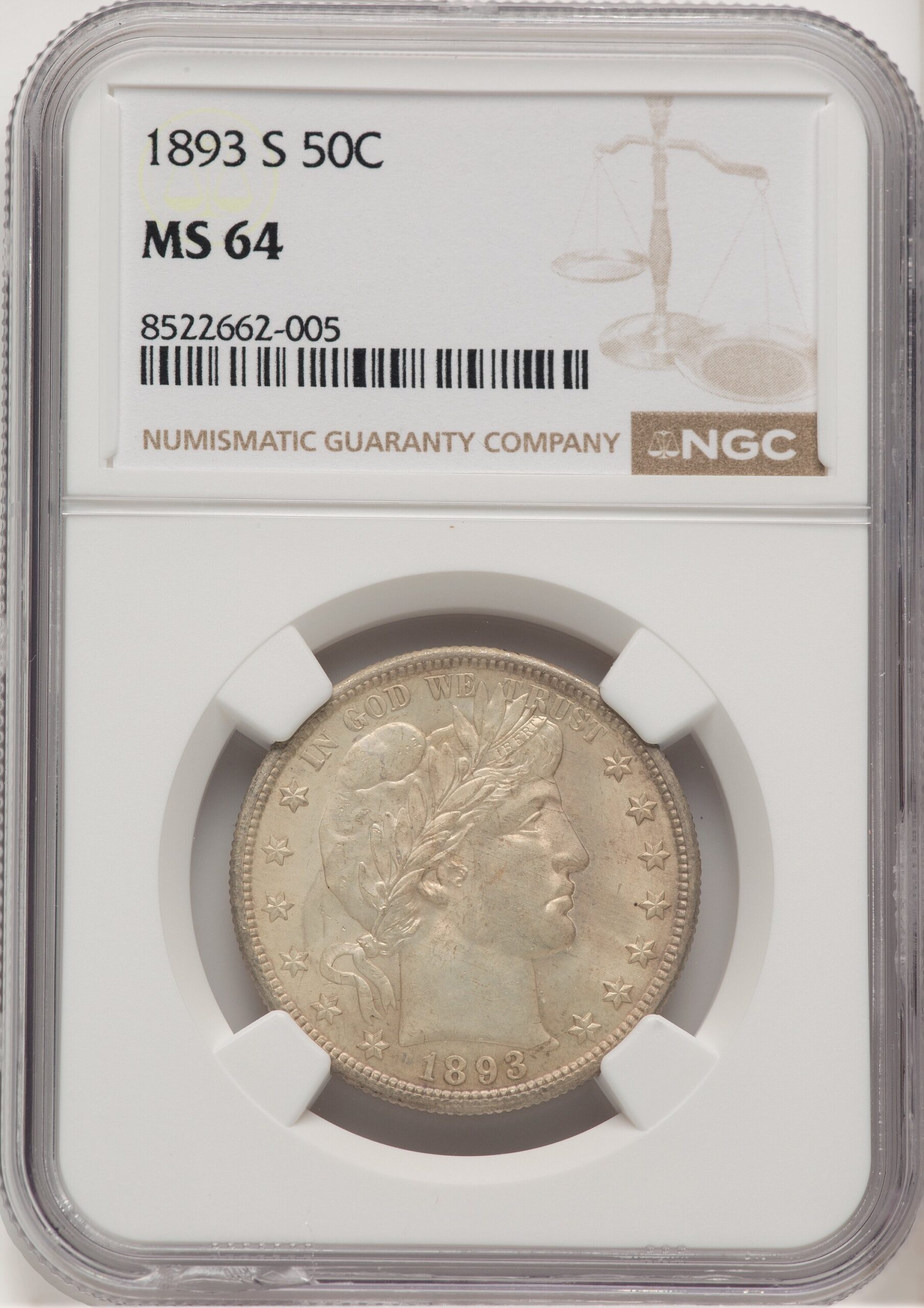 1893-S 50C Barber Half Dollar NGC MS64 1893-S 50C Barber Half Dollar NGC MS64