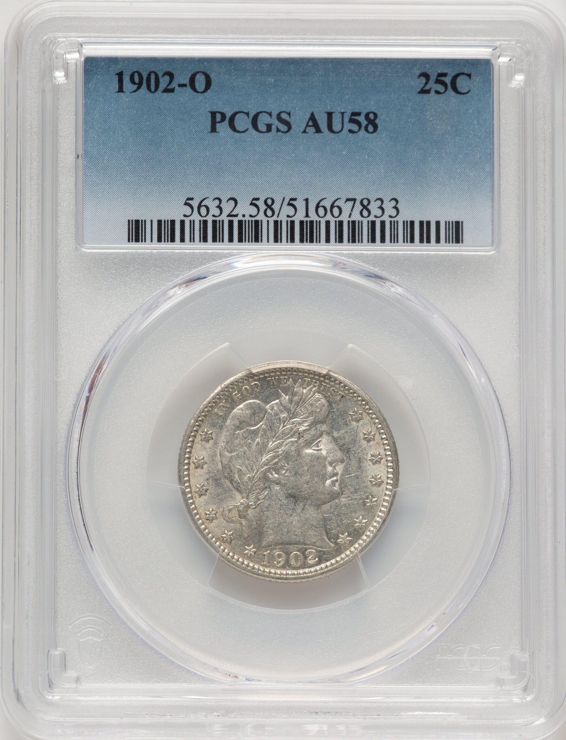 1902-O 25C Barber Quarter PCGS AU58 1902-O 25C Barber Quarter PCGS AU58