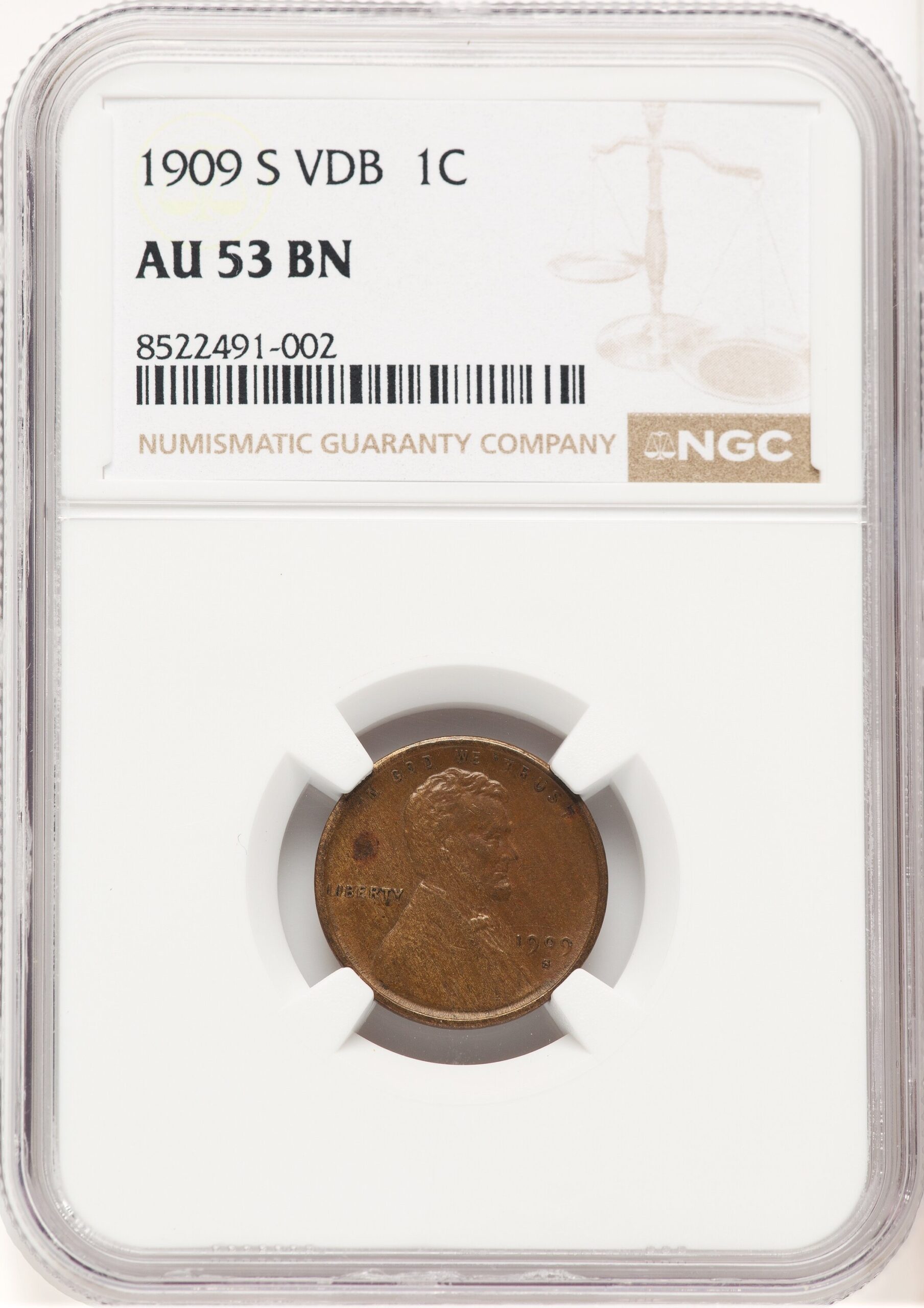 1909-S 1C VDB BN Lincoln Cent NGC AU53 1909-S 1C VDB BN Lincoln Cent NGC AU53