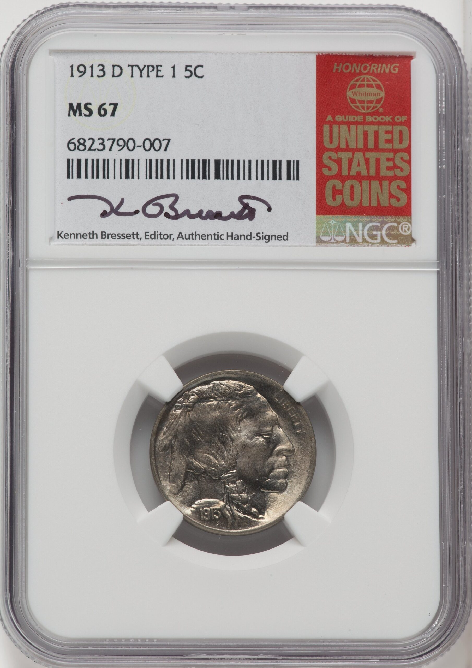 1913-D Type One 5C Kenneth Bressett Red Book Buffalo Nickel NGC MS67 1913-D Type One 5C Kenneth Bressett Red Book Buffalo Nickel NGC MS67