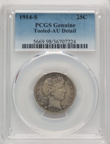 1914-S 25C Barber Quarter Genuine PCGS AU50