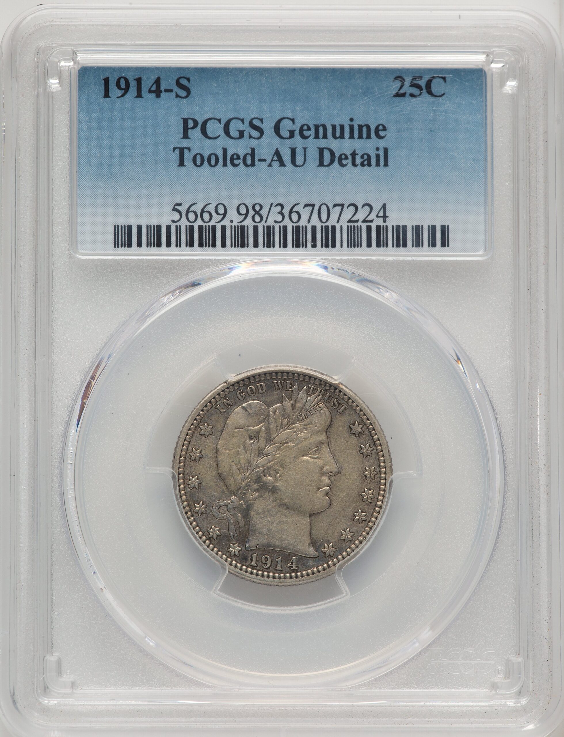 1914-S 25C Barber Quarter Genuine PCGS AU50 1914-S 25C Barber Quarter Genuine PCGS AU50