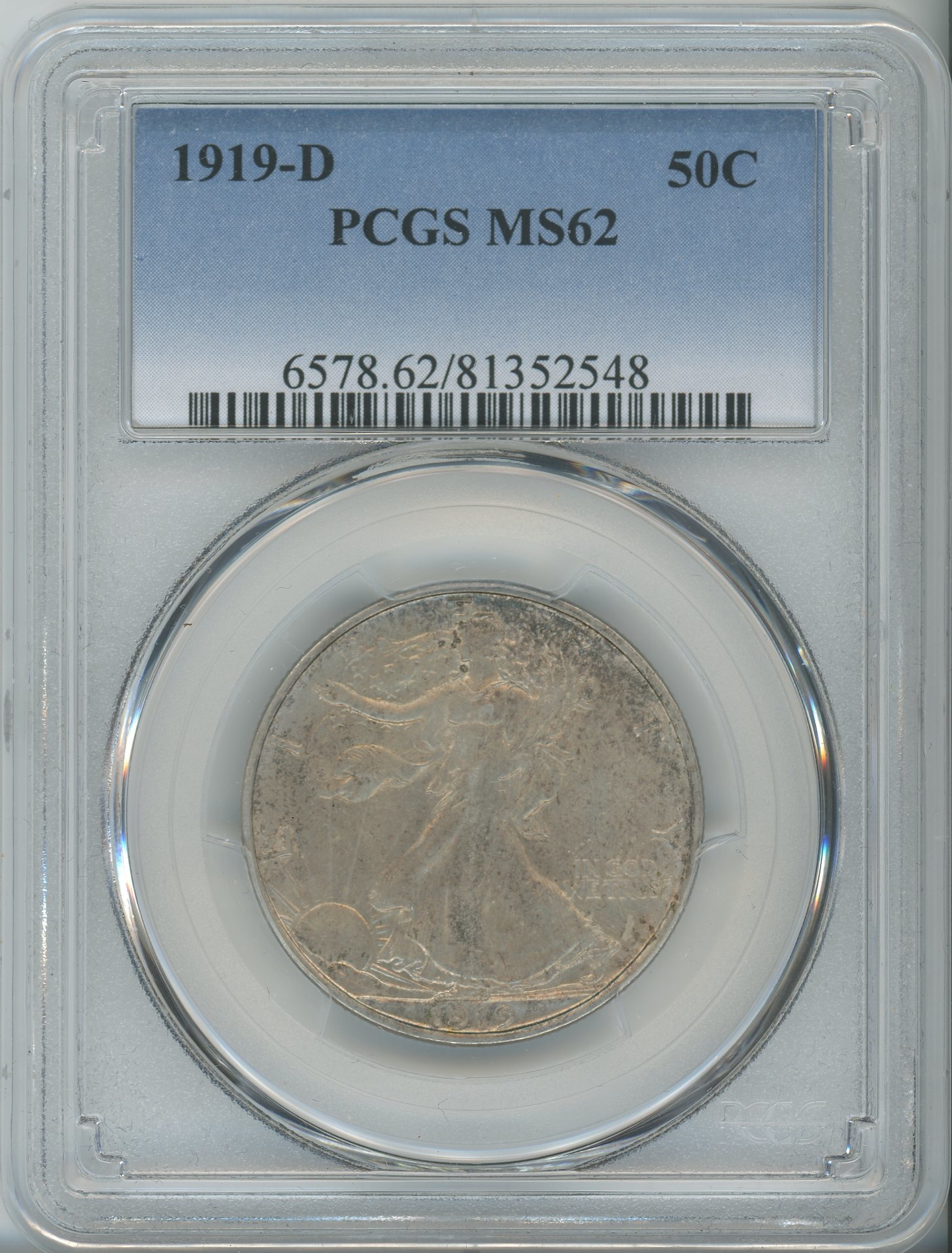 1919-D 50C Walking Liberty Half Dollar PCGS MS62 1919-D 50C Walking Liberty Half Dollar PCGS MS62