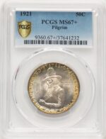 1921 50C Pilgrim Commemorative Silver PCGS MS67+