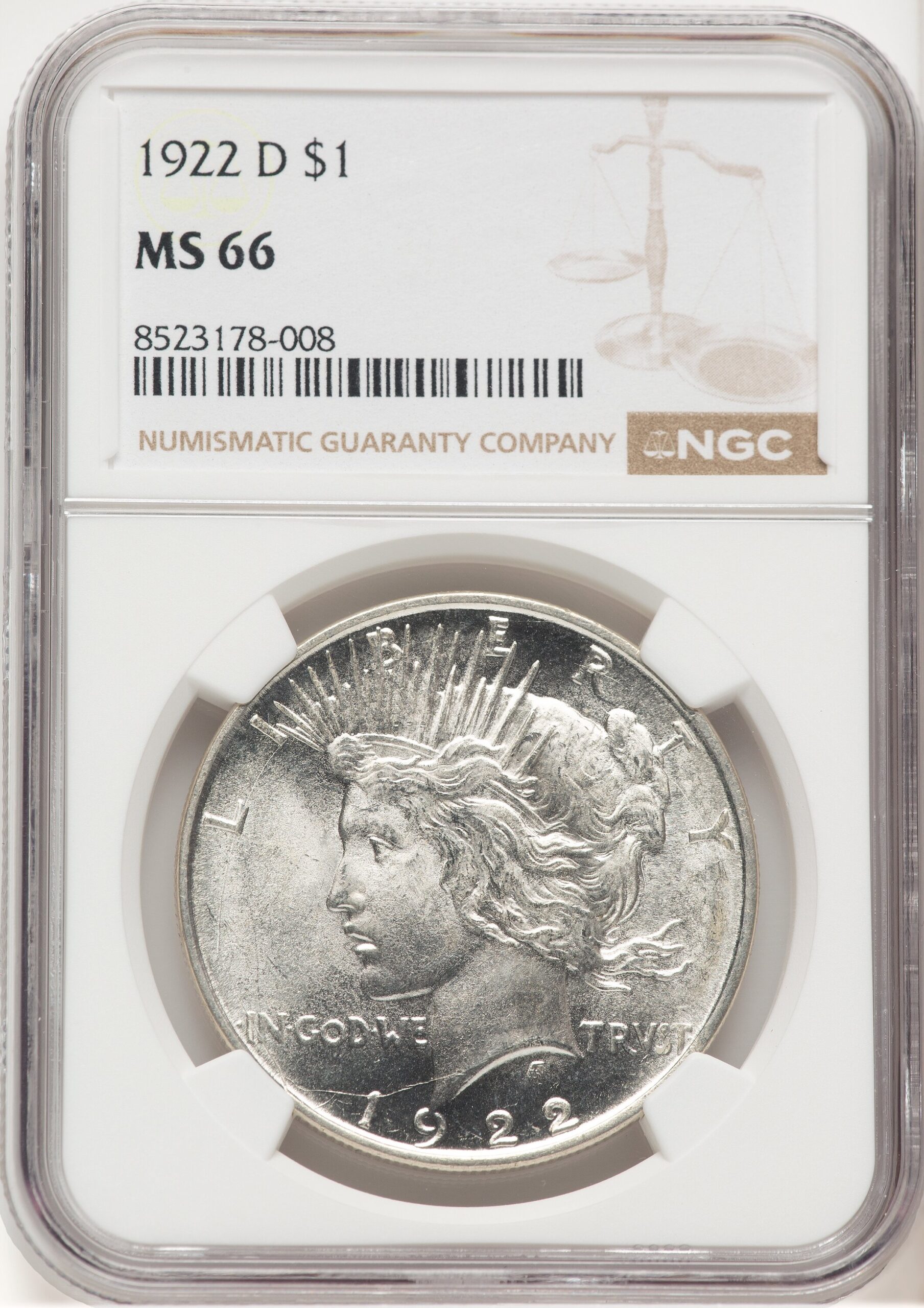 1922-D Peace Dollar NGC MS66 (766125014) 1922-D Peace Dollar NGC MS66 (766125014)