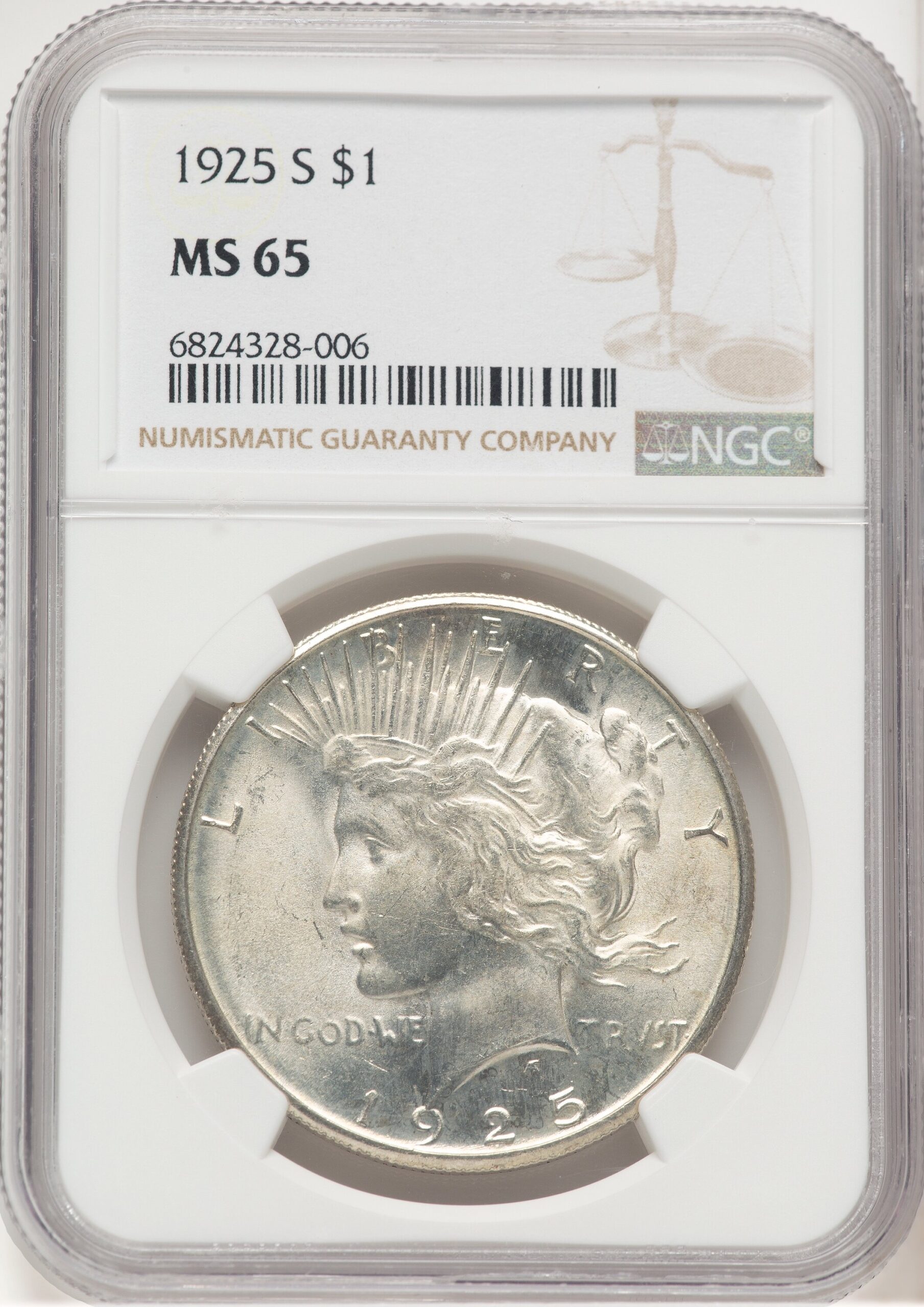 1925-S Peace Dollar NGC MS65 (777392001) 1925-S Peace Dollar NGC MS65 (777392001)