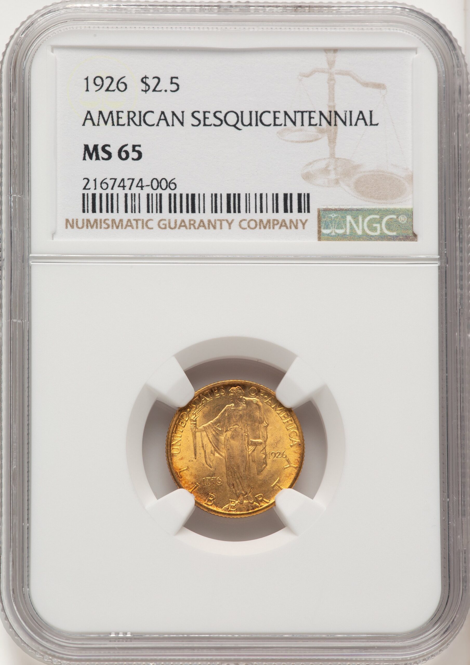 1926 $2.50 SESQUI Commemorative Gold NGC MS65 (774108017) 1926 $2.50 SESQUI Commemorative Gold NGC MS65 (774108017)