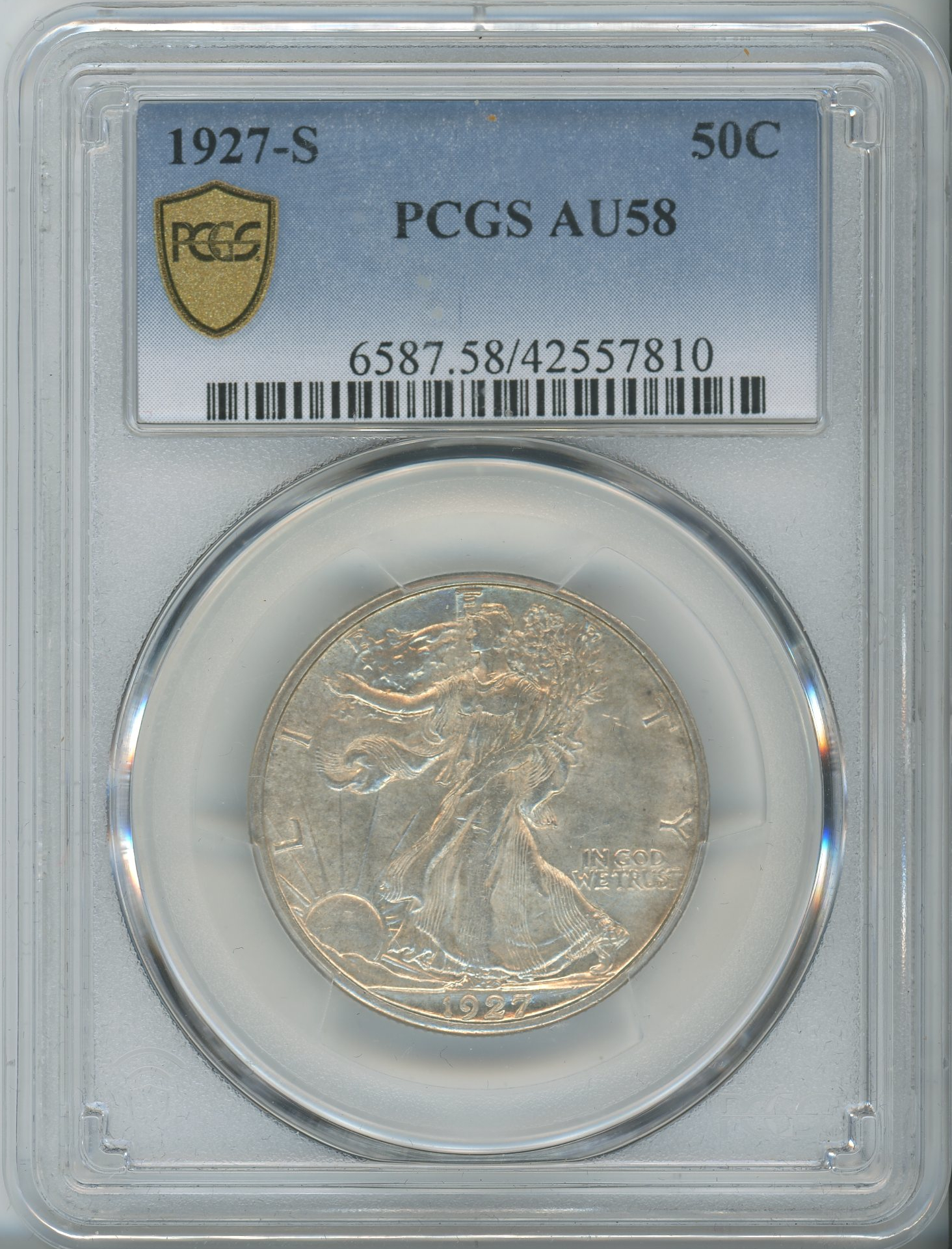 1927-S 50C Walking Liberty Half Dollar PCGS AU58 1927-S 50C Walking Liberty Half Dollar PCGS AU58