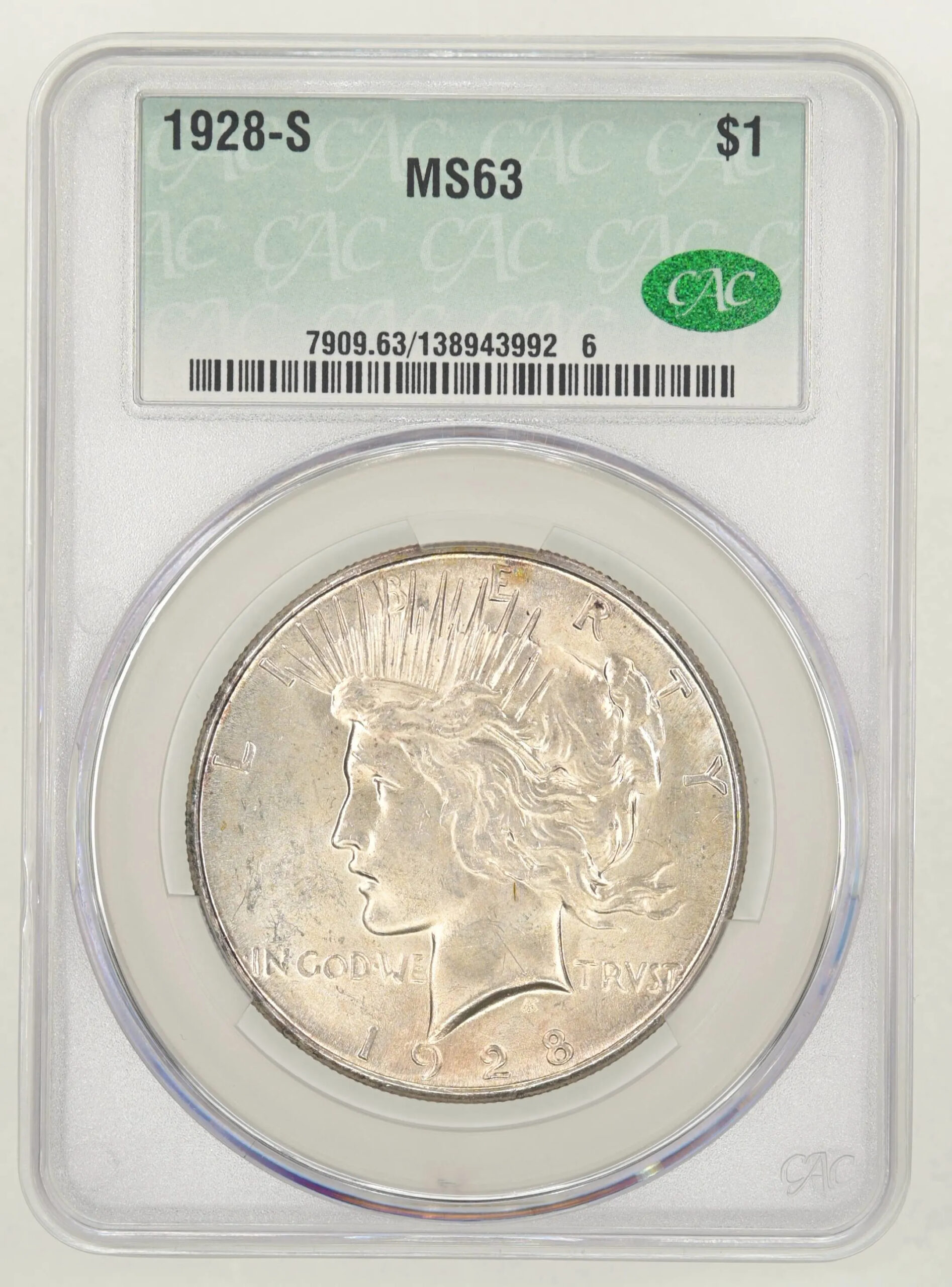1928-S $1 Peace Dollar CAC MS63 1928-S $1 Peace Dollar CAC MS63
