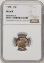 1930 10C Mercury Dime NGC MS67