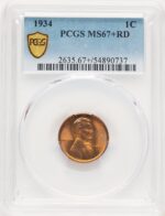 1934 1C RD Lincoln Cent PCGS MS67+