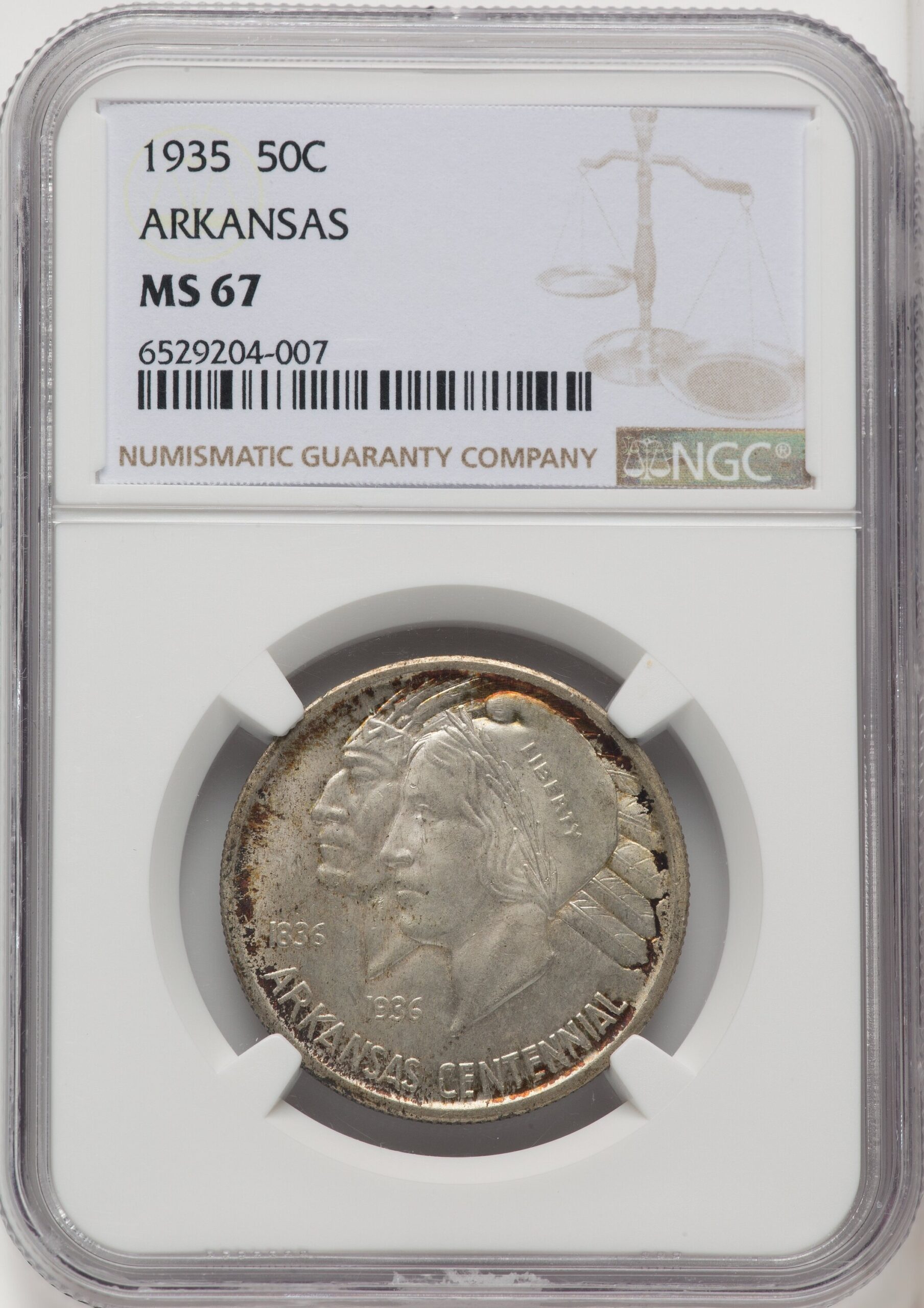 1935 50C Arkansas Commemorative Silver NGC MS67 (763465009) 1935 50C Arkansas Commemorative Silver NGC MS67 (763465009)