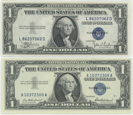 1935 No Motto & 1957 With Motto $1 Silver Certificate Set