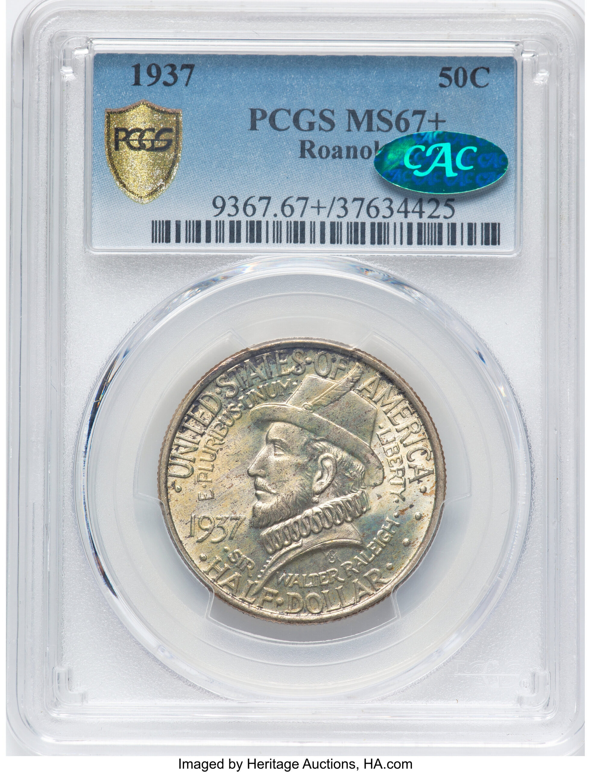 1937 50C Roanoke CAC Commemorative Silver PCGS MS67+ 1937 50C Roanoke CAC Commemorative Silver PCGS MS67+