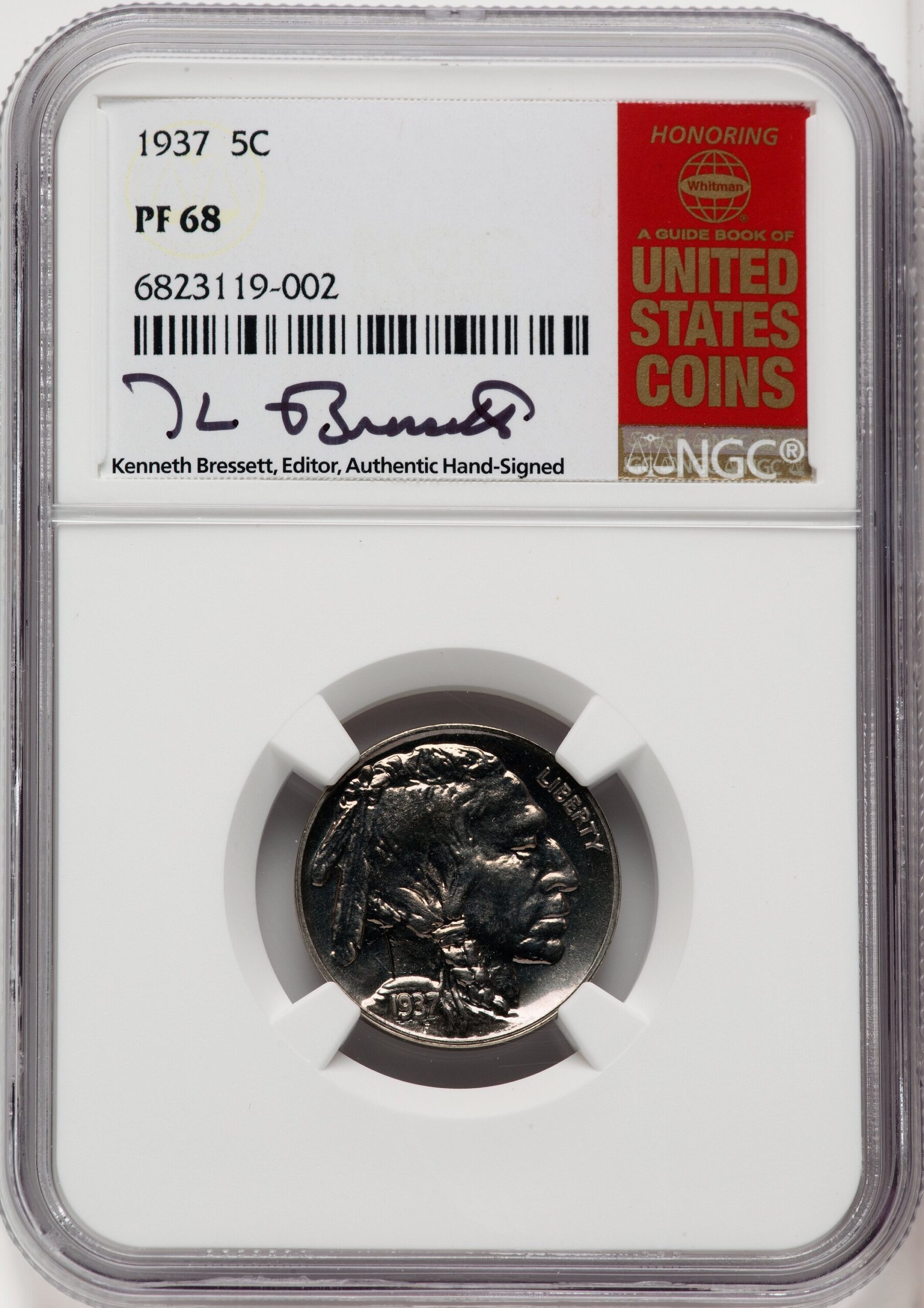 1937 5C Kenneth Bressett Red Book Proof Buffalo Nickel NGC PR68 1937 5C Kenneth Bressett Red Book Proof Buffalo Nickel NGC PR68