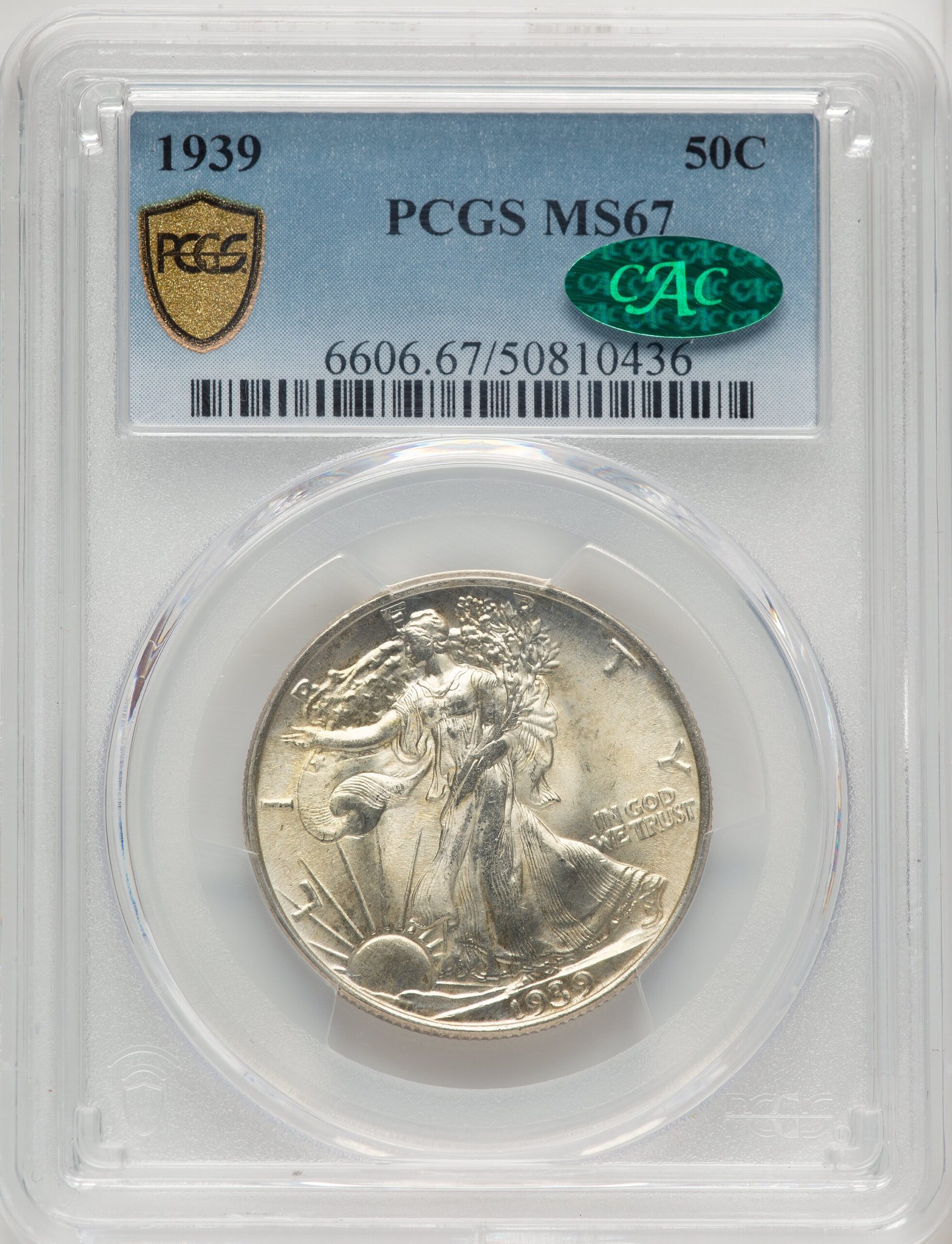 1939 50C CAC Walking Liberty Half Dollar PCGS MS67 1939 50C CAC Walking Liberty Half Dollar PCGS MS67
