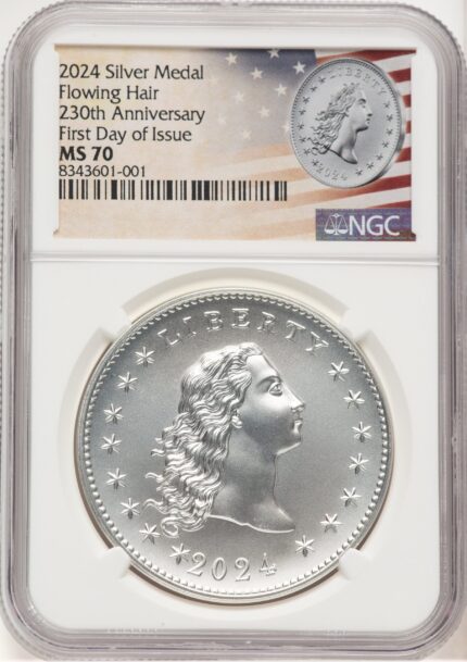 2024-(P) Silver 230th Anniversary Flowing Hair Medal FDI Flowing Hair Label Modern Commemoratives NGC MS70