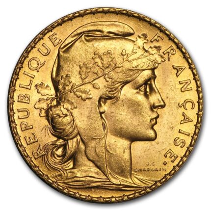 France 20 Francs Gold French Rooster Coin 1899-1914 AU